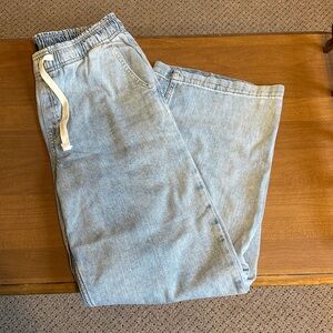 GAP Denim Drawstring High Rise Wide-Leg Jeans - Light Blue - Size M
